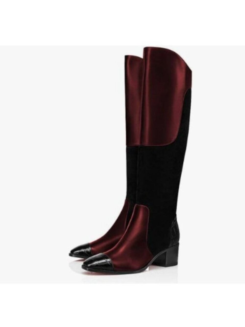 FSJ Women Knee High Riding Long Boots,Square Closed Toe Chunky Block Heel Black